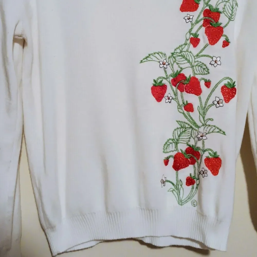 Vintage Cyn Les Shirlee Designs Strawberry Sweater-Large-Embroidered-Cottagecore